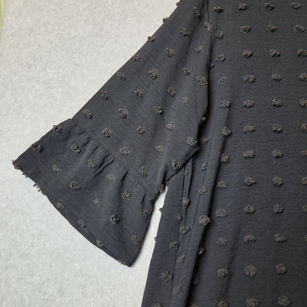 ELESOL Black Swiss Dot 3/4 Sleeve Button Up Swim Cover Up Women's Large - Picture 4 of 13
